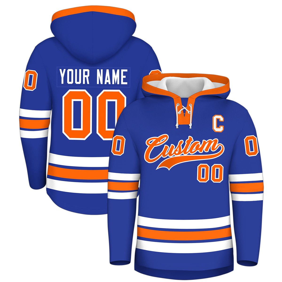 Custom Hockey Hoodie Jersey Royal Blue Orange Classic Style for Men&amp;Youth