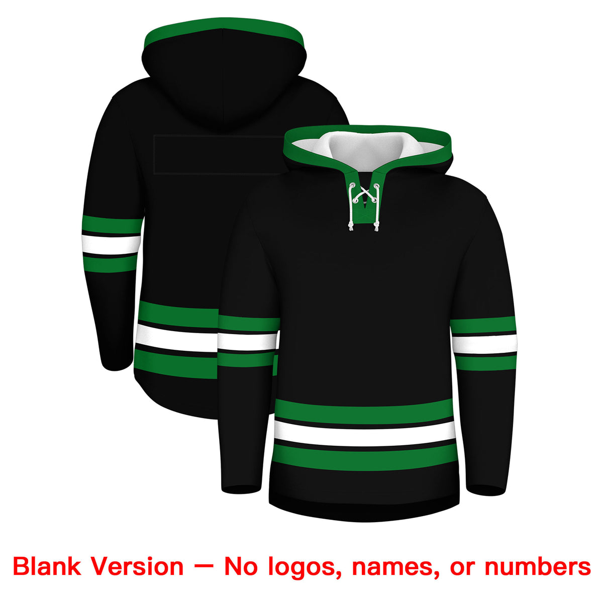 Custom Hockey Hoodie Jersey Black Kelly Green Classic Style for Men&amp;Youth