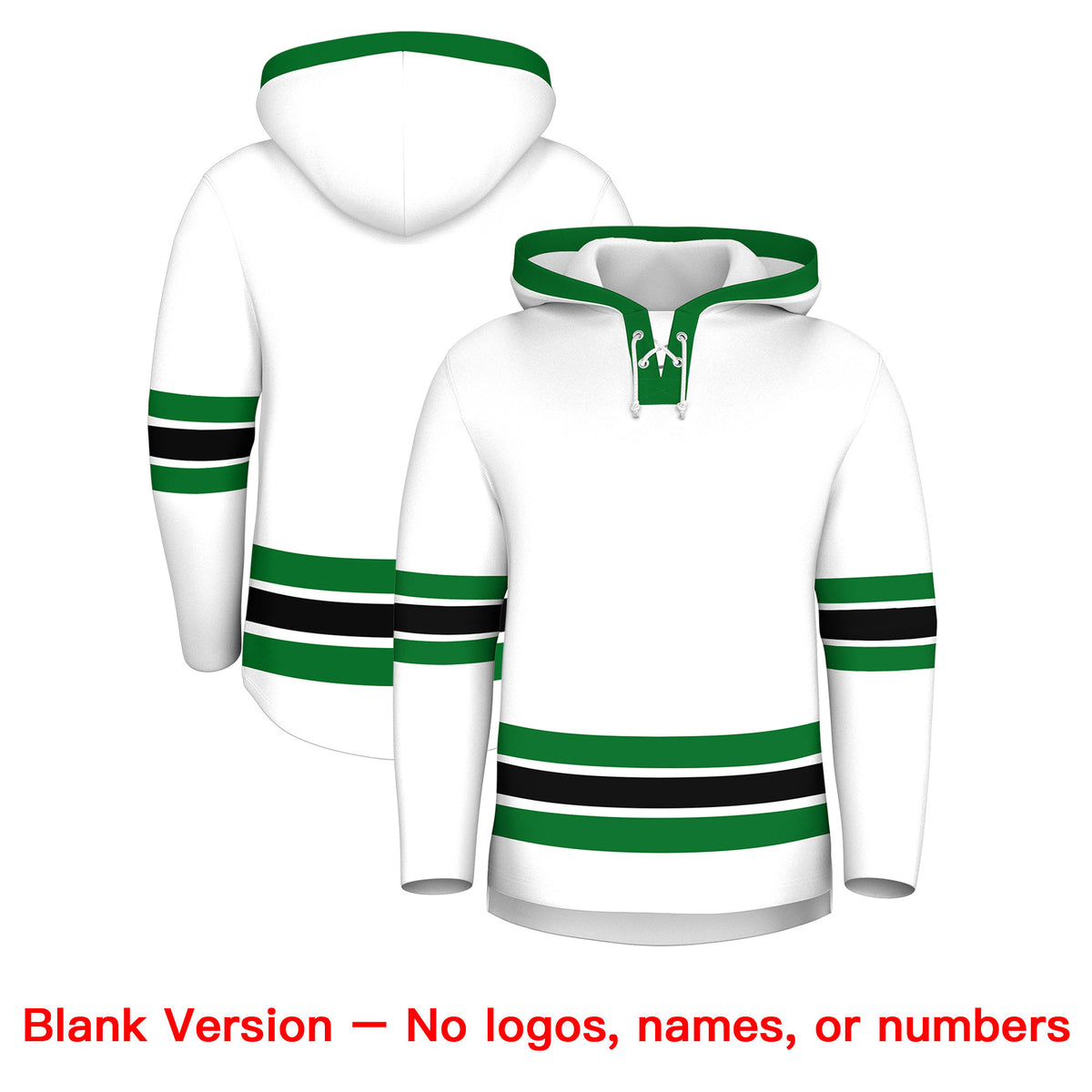 Custom Hockey Hoodie Jersey White Kelly Green Classic Style Add Name,Number&amp;Logo