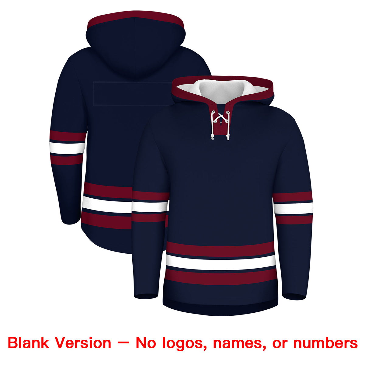 Custom Hockey Hoodie Jersey Navy Crimson Classic Style Add Name,Number&amp;Logo