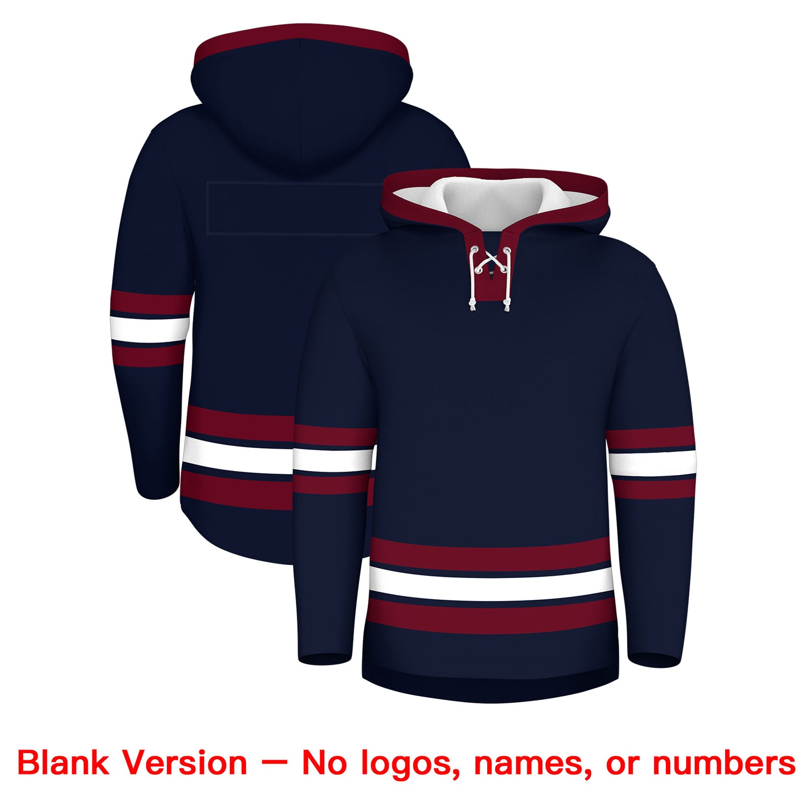 Custom Hockey Hoodie Jersey Navy Crimson Classic Style Add Name,Number&Logo