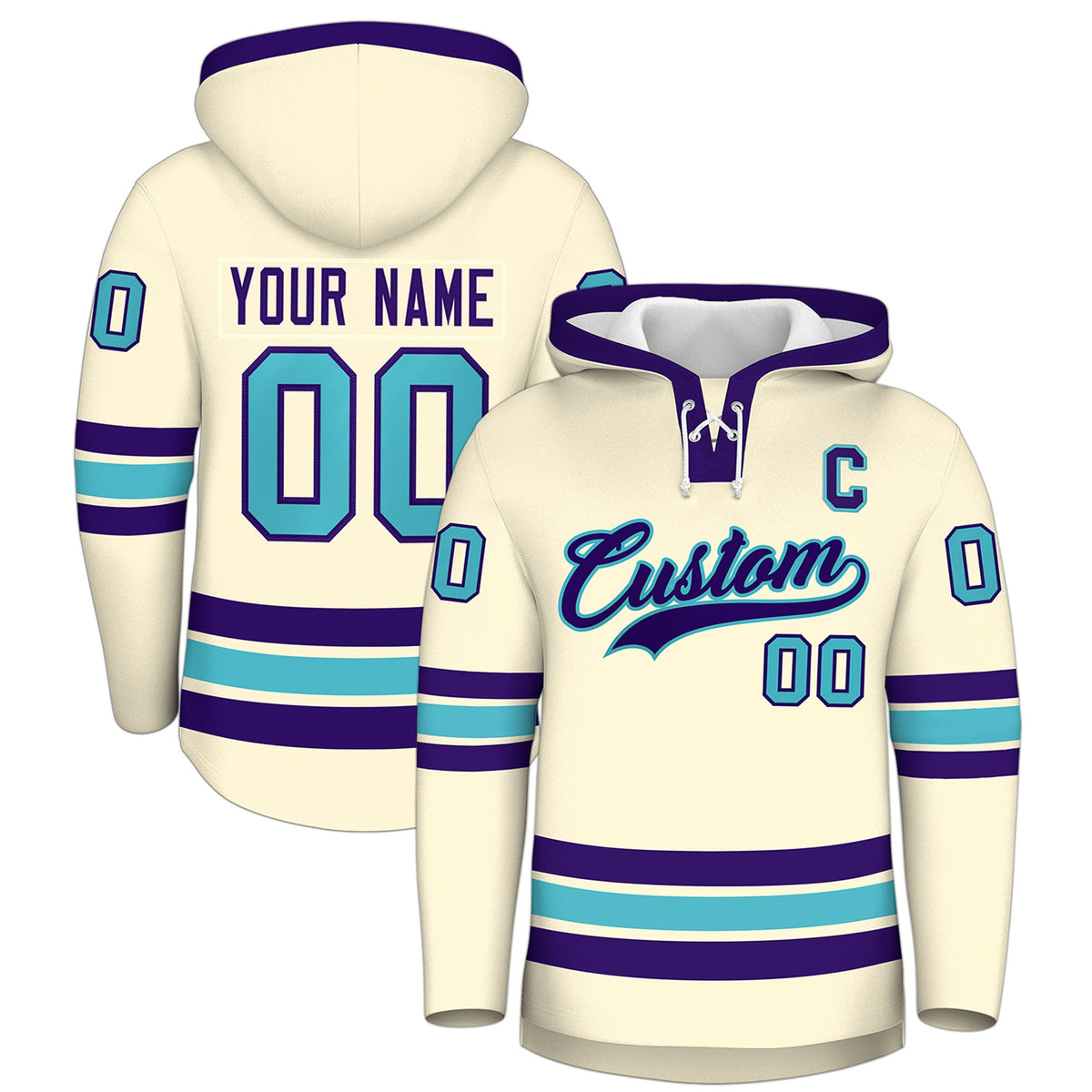 Custom Hockey Hoodie Jersey Cream Purple Classic Style for Men&amp;Youth