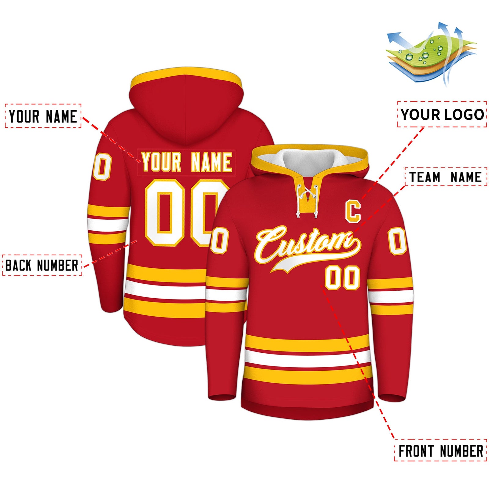 Custom Hockey Hoodie Jersey Red White Classic Style for Men&Youth