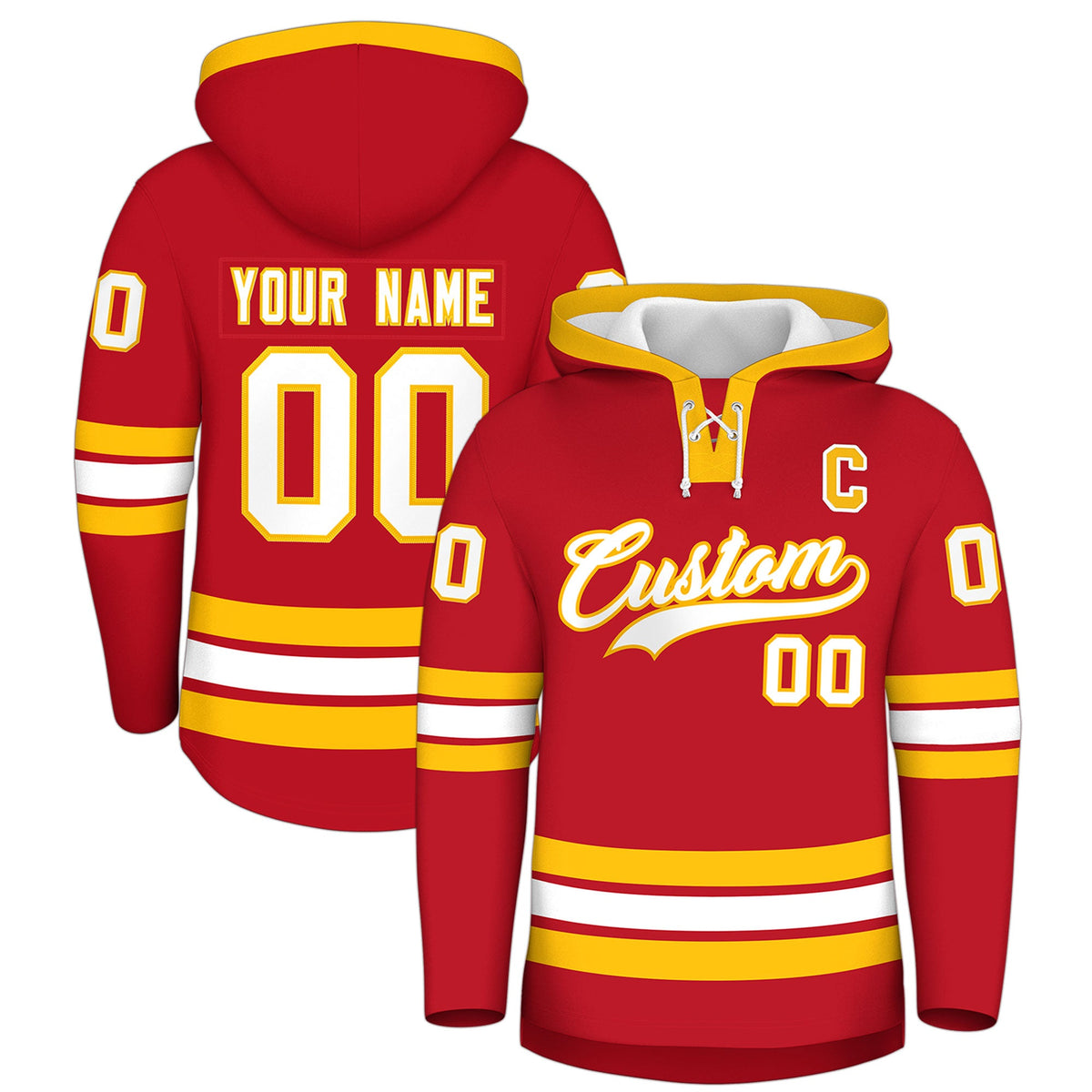 Custom Hockey Hoodie Jersey Red White Classic Style for Men&amp;Youth