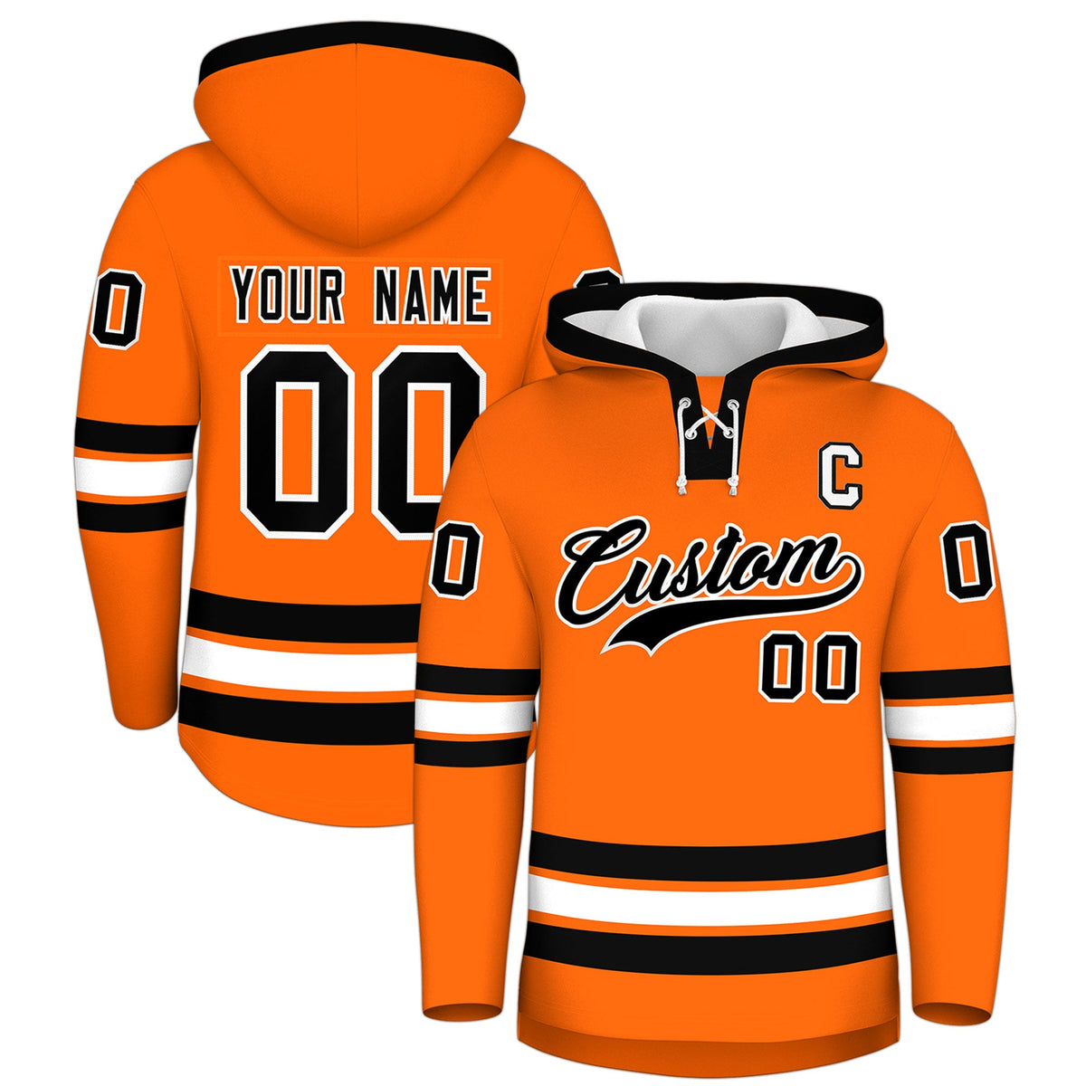 Custom Hockey Hoodie Jersey Orange Black Classic Style for Men&amp;Youth