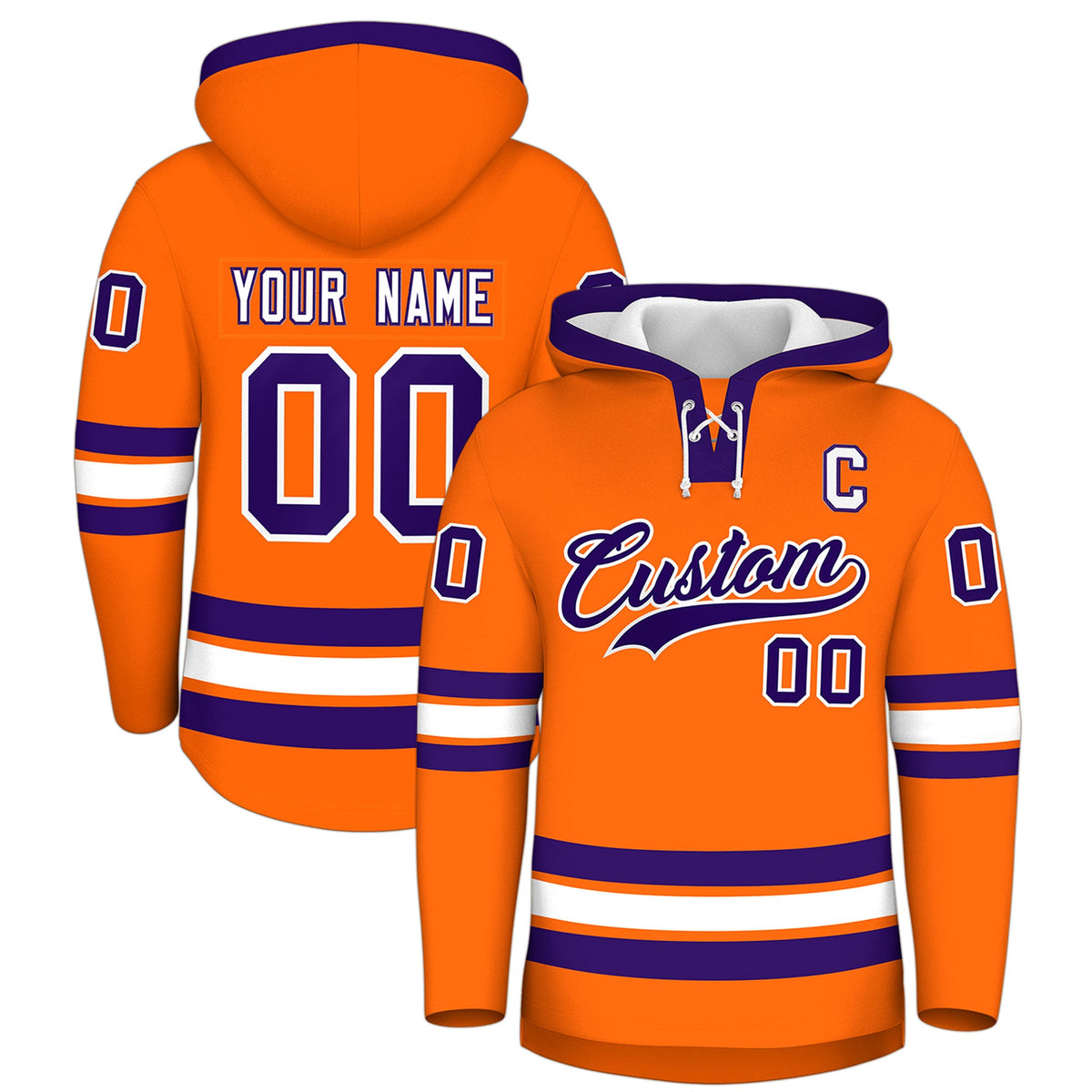 Custom Hockey Hoodie Jersey Orange Purple Classic Style for Men&amp;Youth