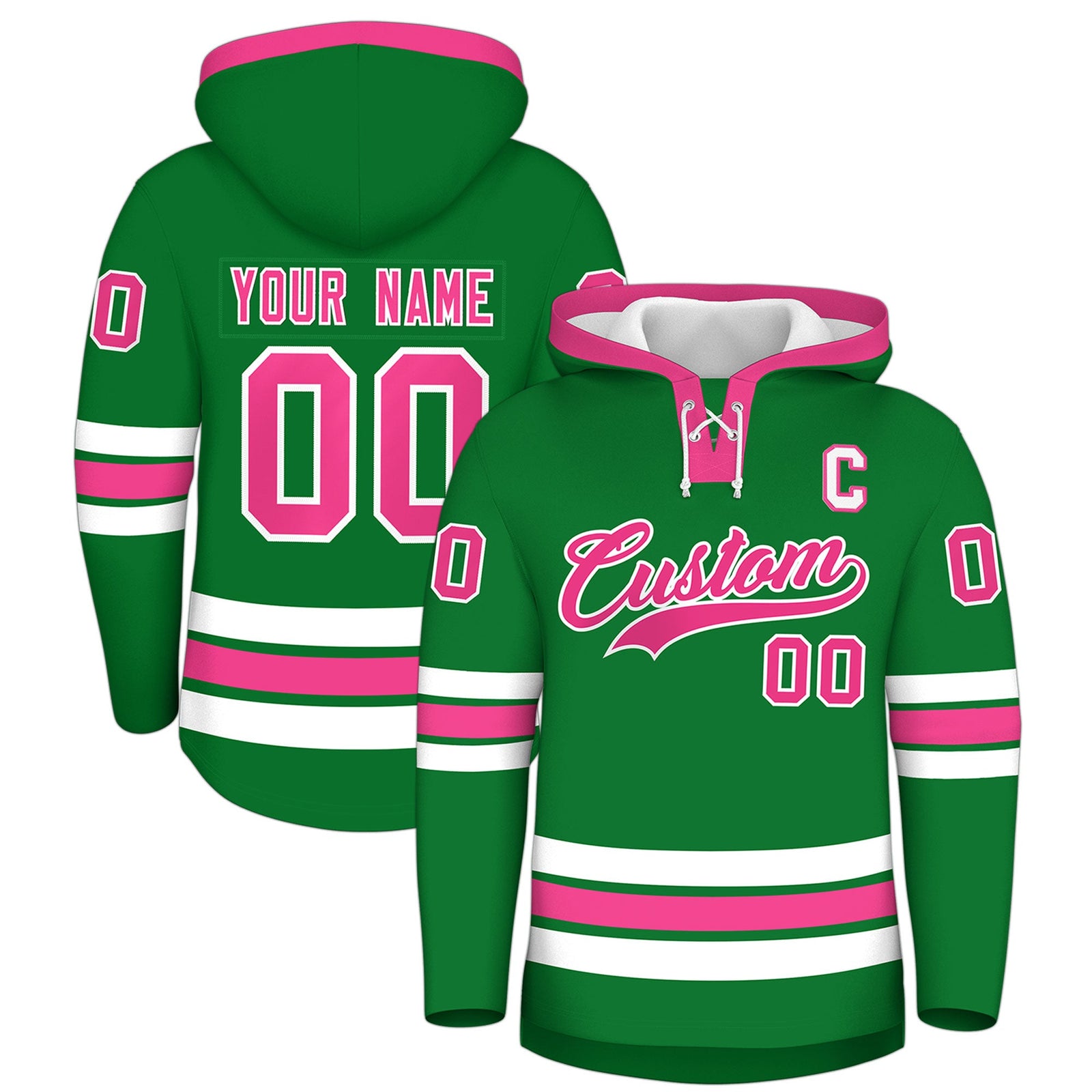 Custom Hockey Hoodie Jersey Kelly Green Pink Classic Style for Men&Youth