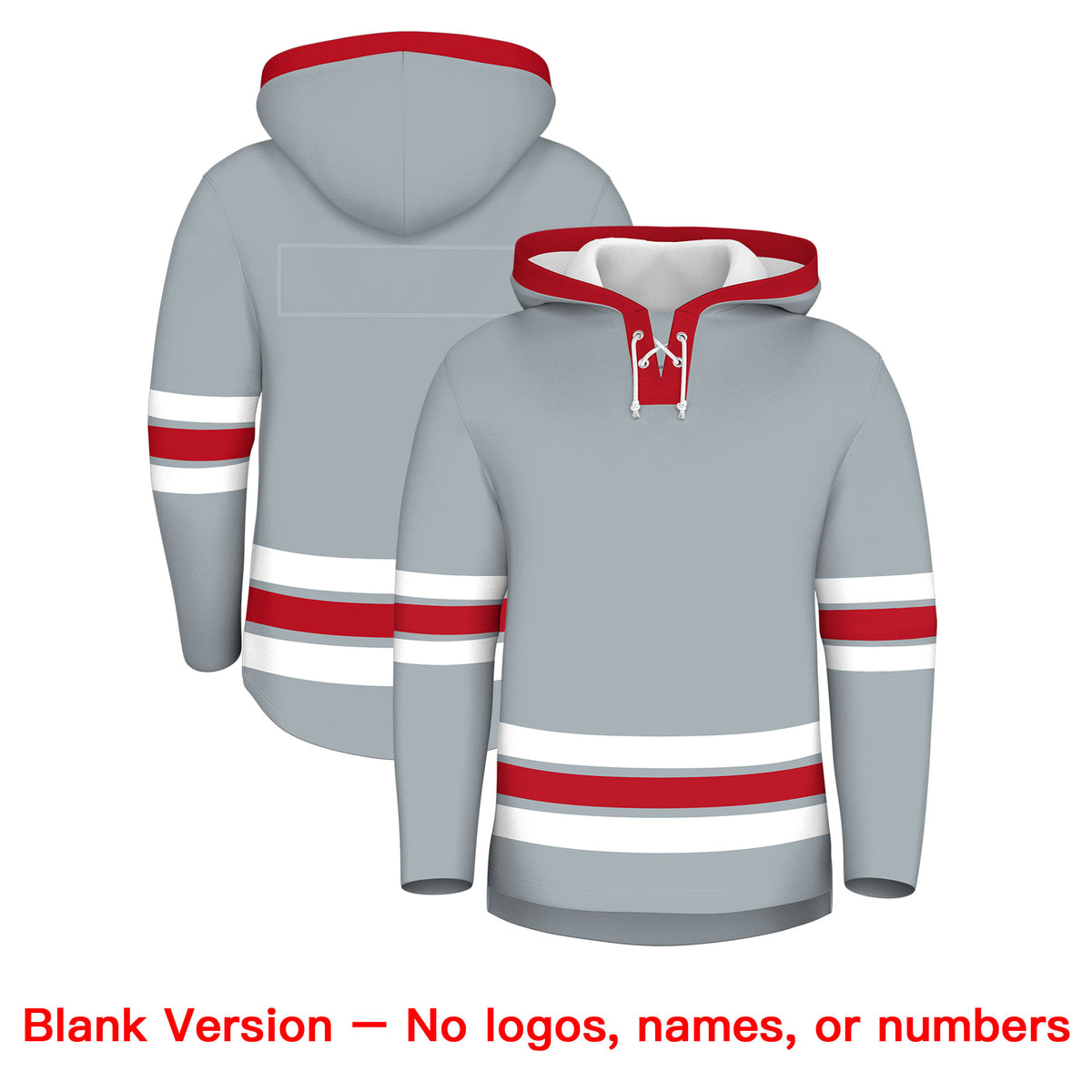 Custom Hockey Hoodie Jersey Silver Red Classic Style for Men&amp;Youth