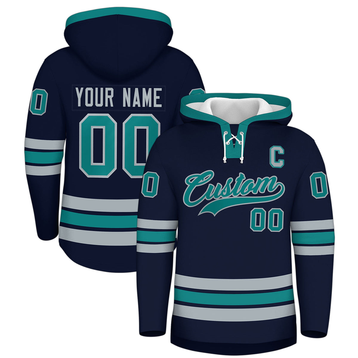 Custom Hockey Hoodie Jersey Navy Teal Classic Style for Men&amp;Youth