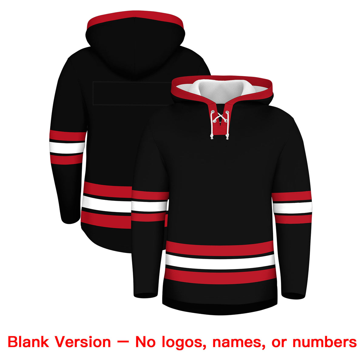 Custom Hockey Hoodie Jersey Black Red Classic Style Add Name,Number&amp;Logo