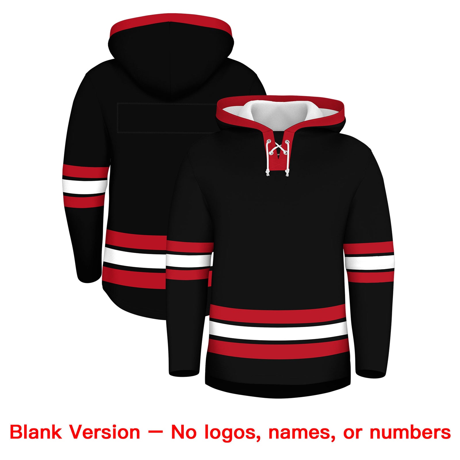 Custom Hockey Hoodie Jersey Black Red Classic Style Add Name,Number&Logo
