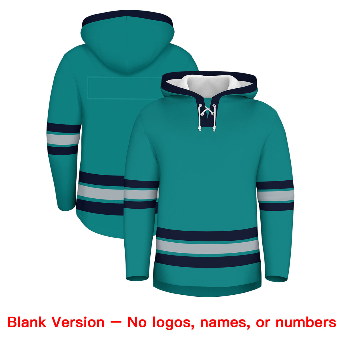 Custom Hockey Hoodie Jersey Teal Navy Classic Style Add Name,Number &amp; Logo