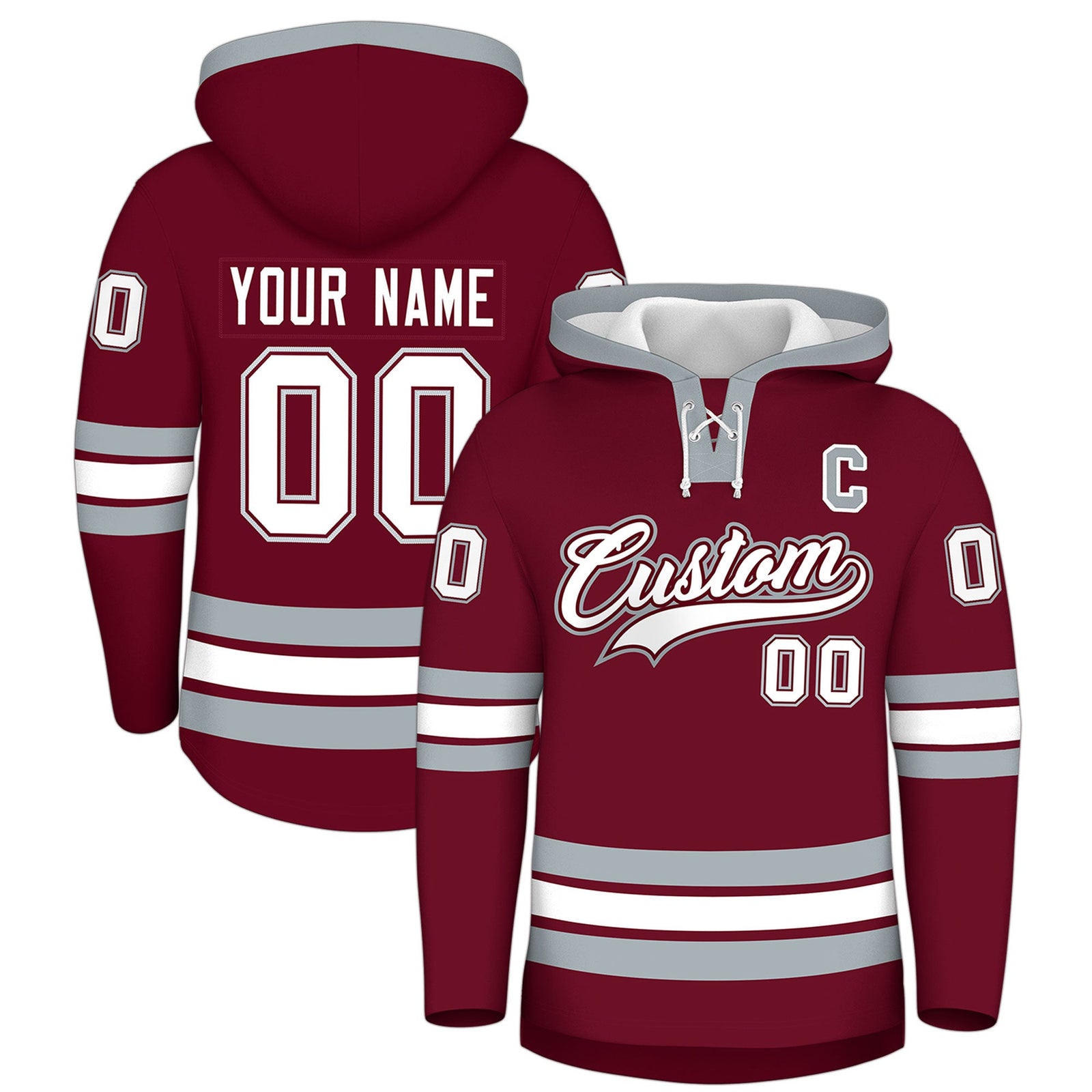 Custom Hockey Hoodie Jersey Crimson Silver Classic Style for Men&Youth