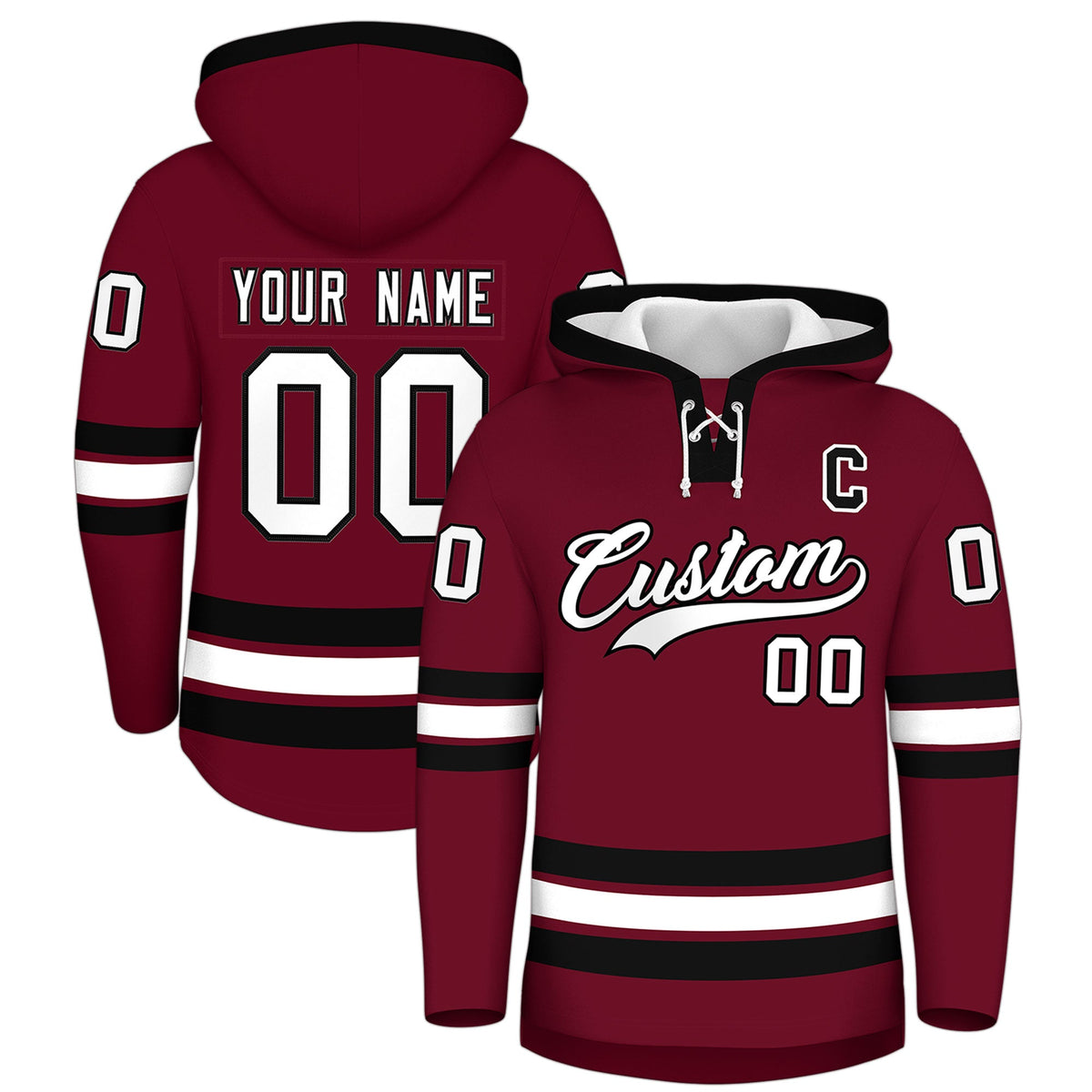 Custom Hockey Hoodie Jersey Crimson Black Classic Style Add Name,Number&amp;Logo
