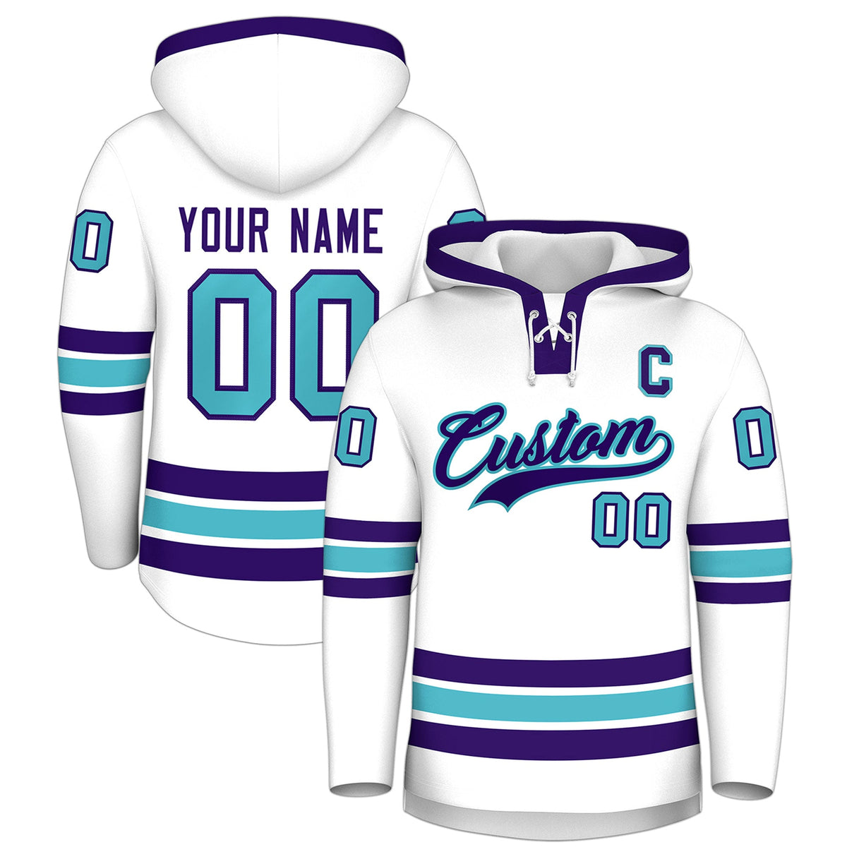 Custom Hockey Hoodie Jersey White Purple Classic Style for Men&amp;Youth
