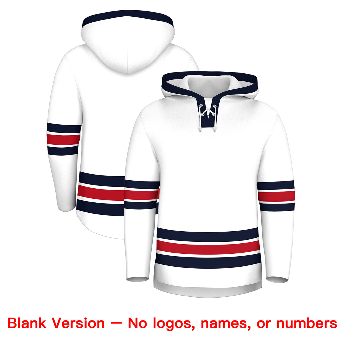 Custom Hockey Hoodie Jersey White Navy Classic Style Add Name,Number &amp; Logo