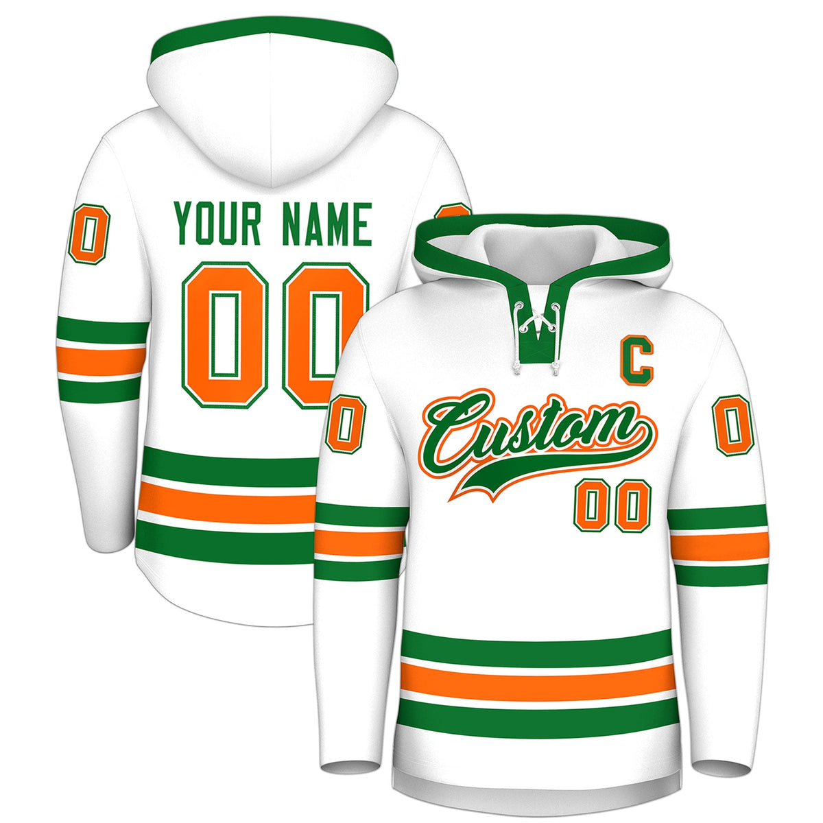 Custom Hockey Hoodie Jersey White Kelly Green Classic Style for Men&amp;Youth