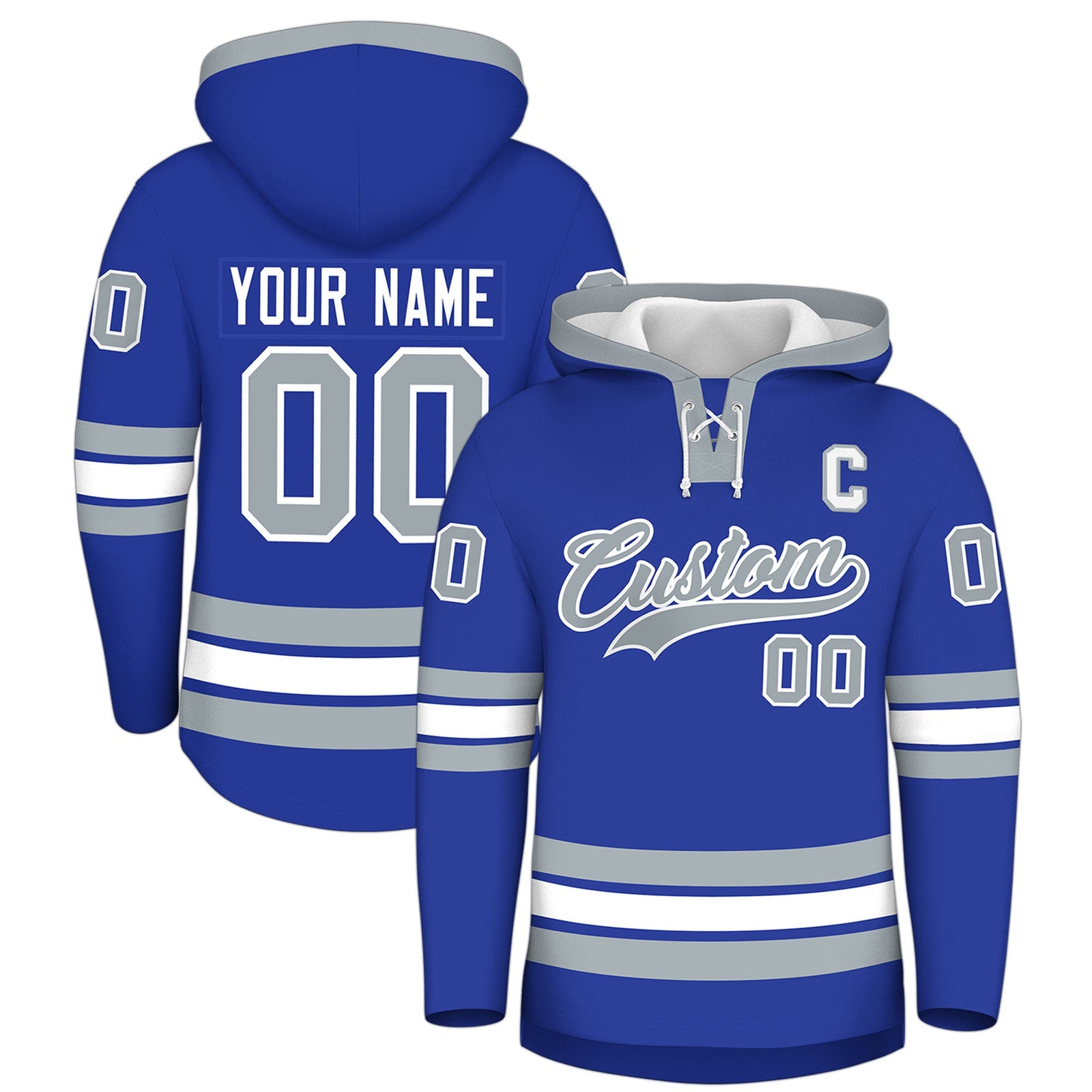 Custom Hockey Hoodie Jersey Royal Blue Silver Classic Style for Men&Youth
