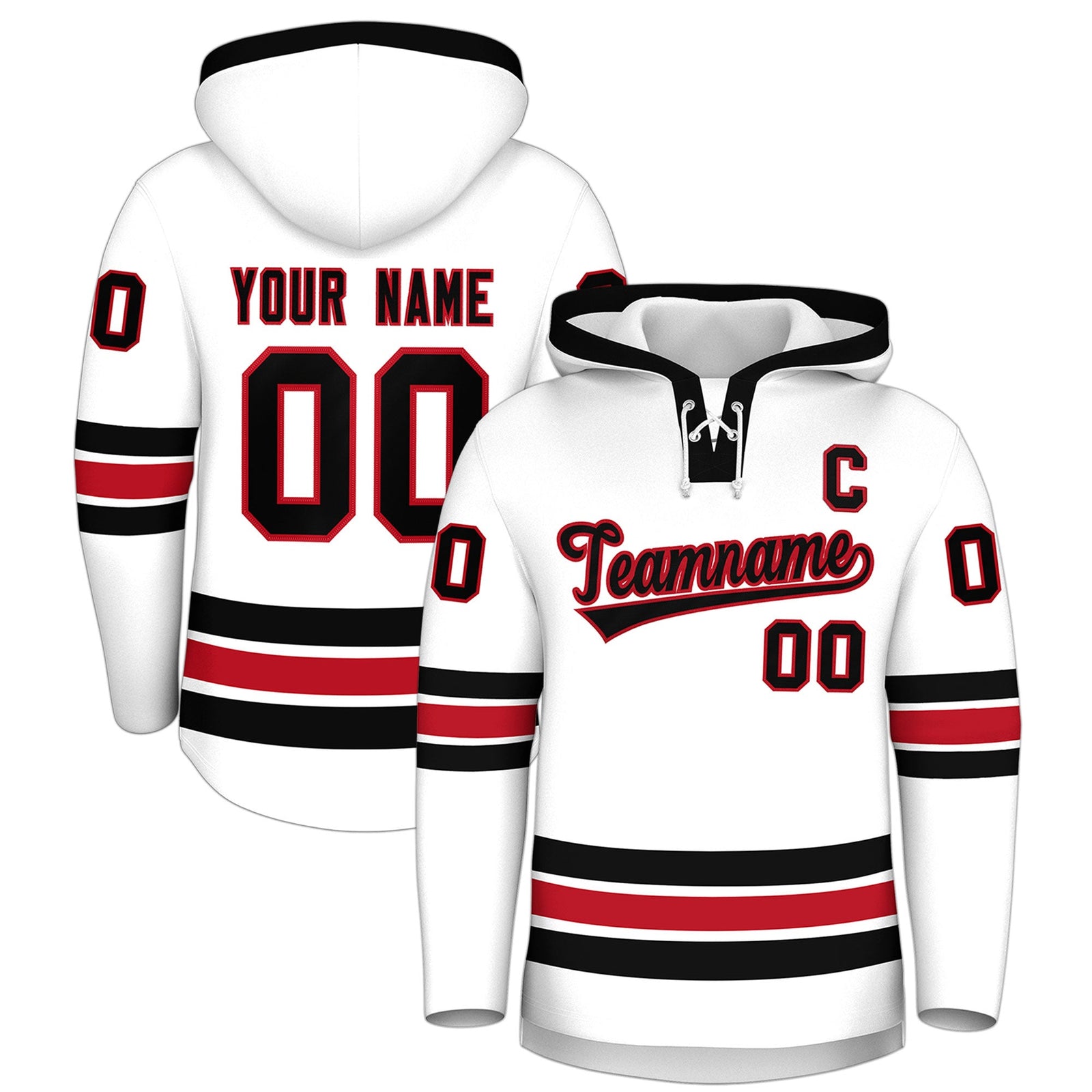 Custom Hockey Hoodie Jersey White Black Classic Style Add Name,Number & Logo