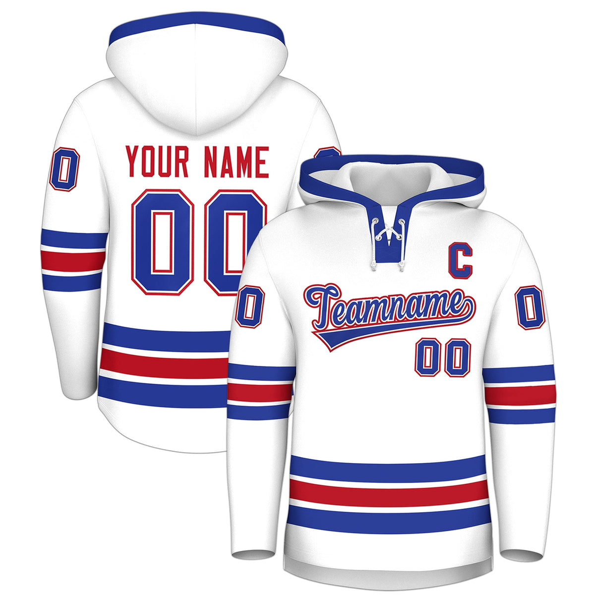 Custom Hockey Hoodie Jersey White Royal Blue Classic Style for Men&amp;Youth