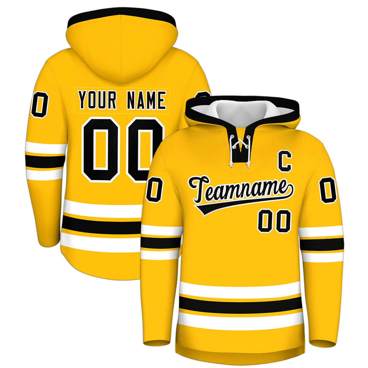 Custom Hockey Hoodie Jersey Gold Black Classic Style Add Name,Number &amp; Logo