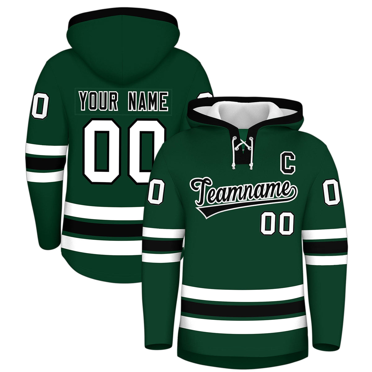 Custom Hockey Hoodie Jersey Dark Green Black Classic Style for Men&amp;Youth