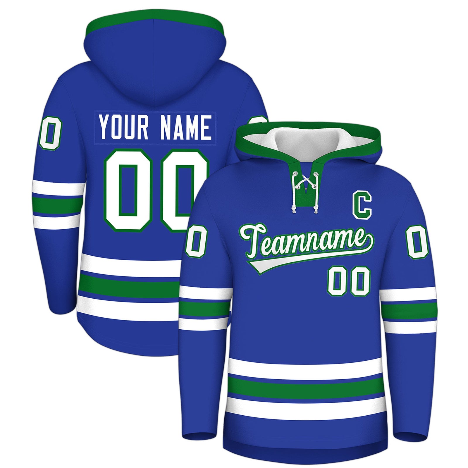 Custom Hockey Hoodie Jersey Royal Blue Kelly Green Classic Style for Men&Youth