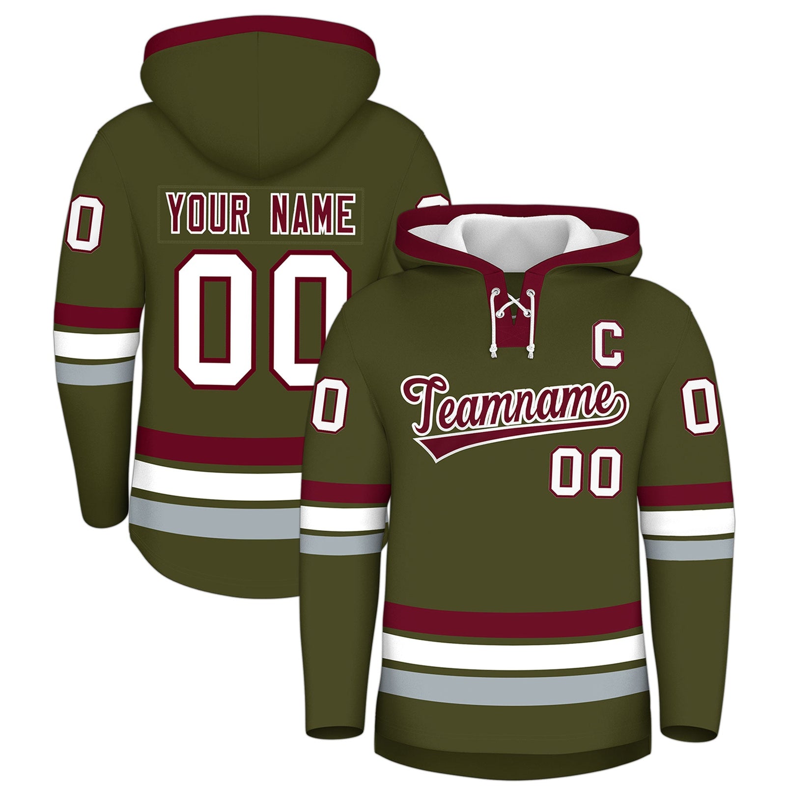 Custom Hockey Hoodie Jersey Olive Crimson Classic Style Add Name,Number&Logo