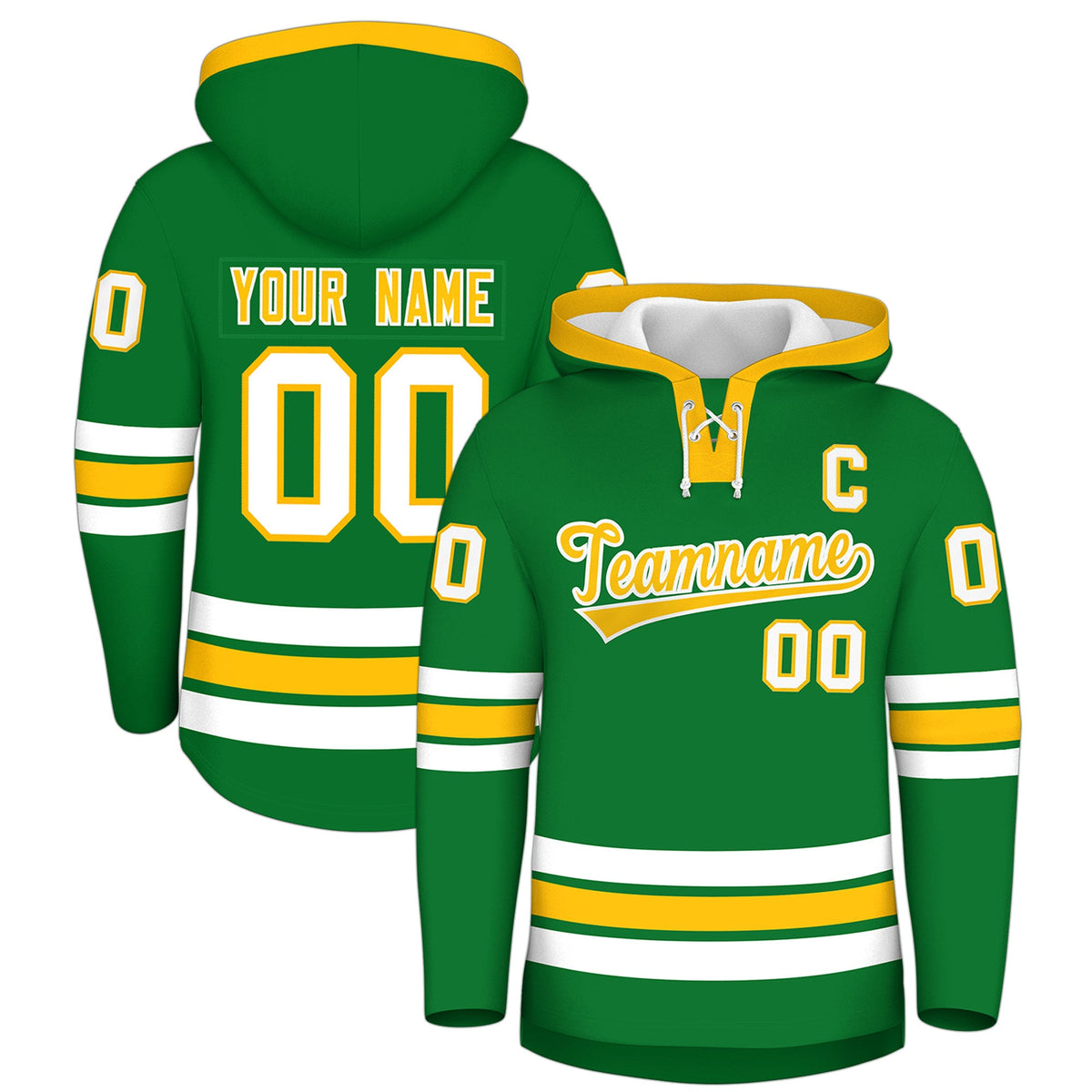Custom Hockey Hoodie Jersey Kelly Green Gold Classic Style for Men&amp;Youth