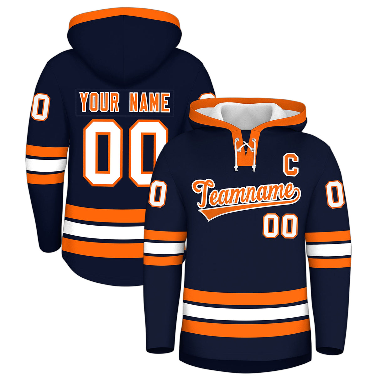 Custom Hockey Hoodie Jersey Navy Orange Classic Style for Men&amp;Youth