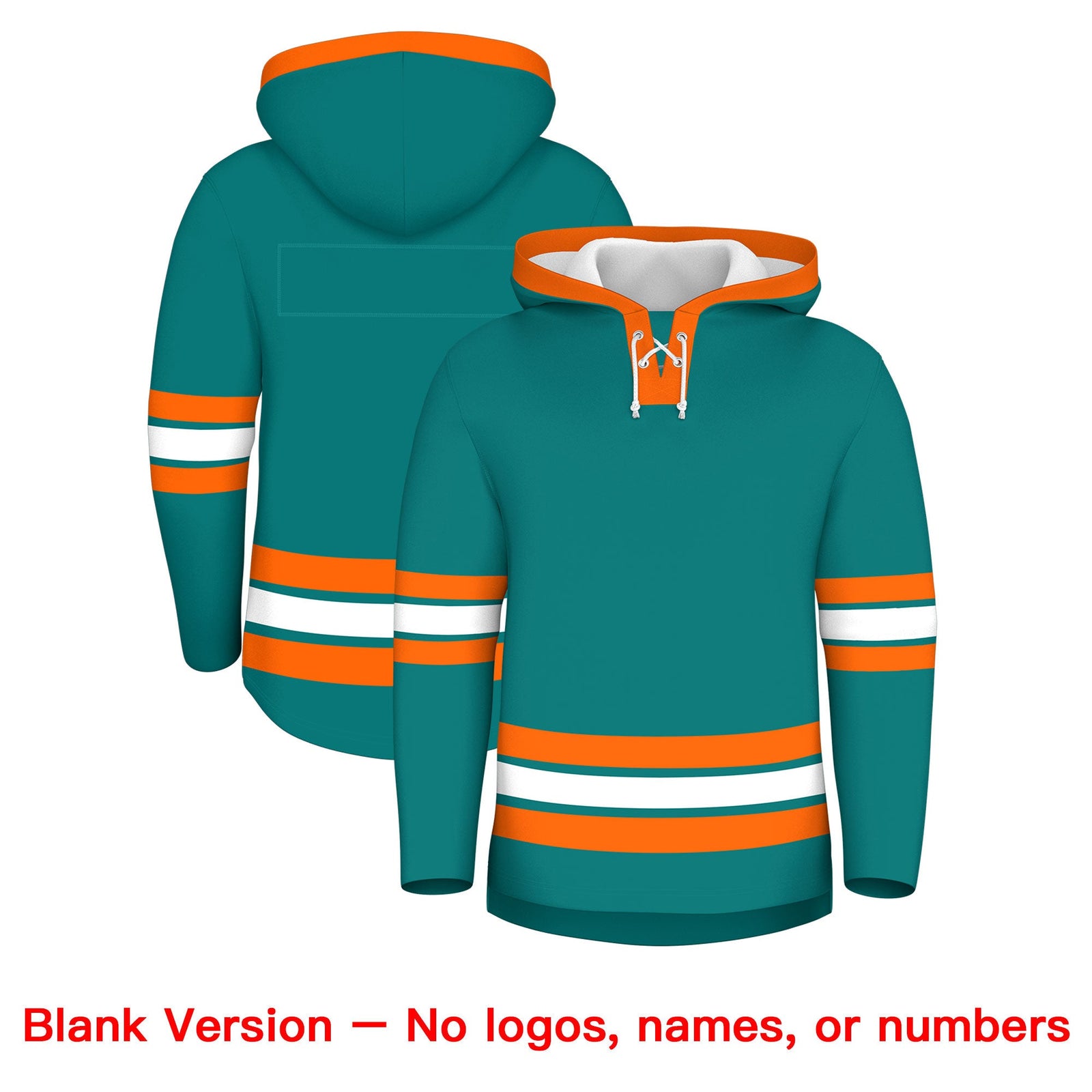 Custom Hockey Hoodie Jersey Teal Orange Classic Style Add Name,Number&Logo