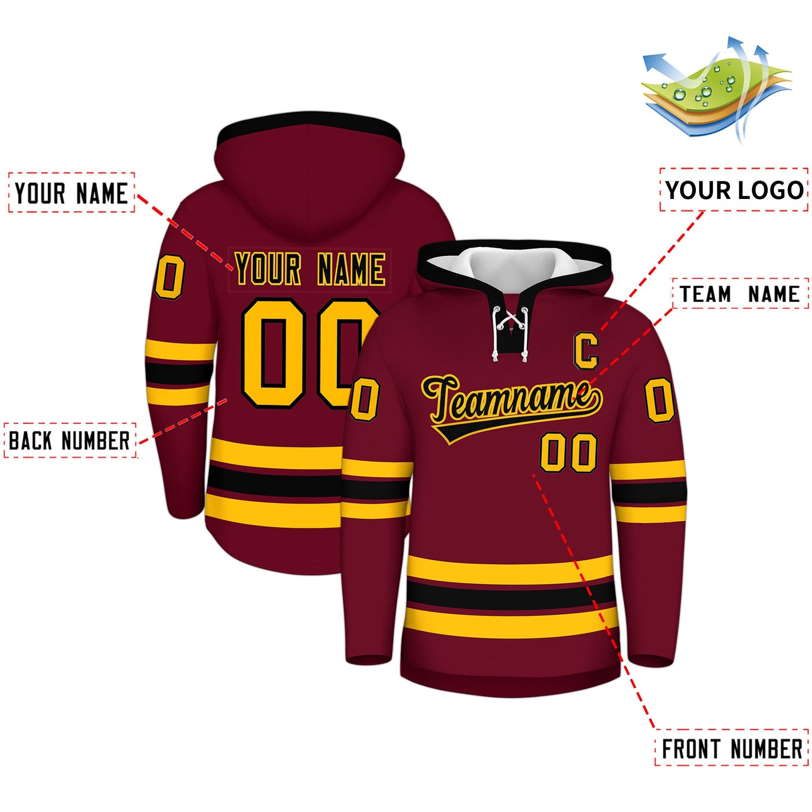 Custom Hockey Hoodie Jersey Crimson Black Classic Style Add Name,Number&Logo