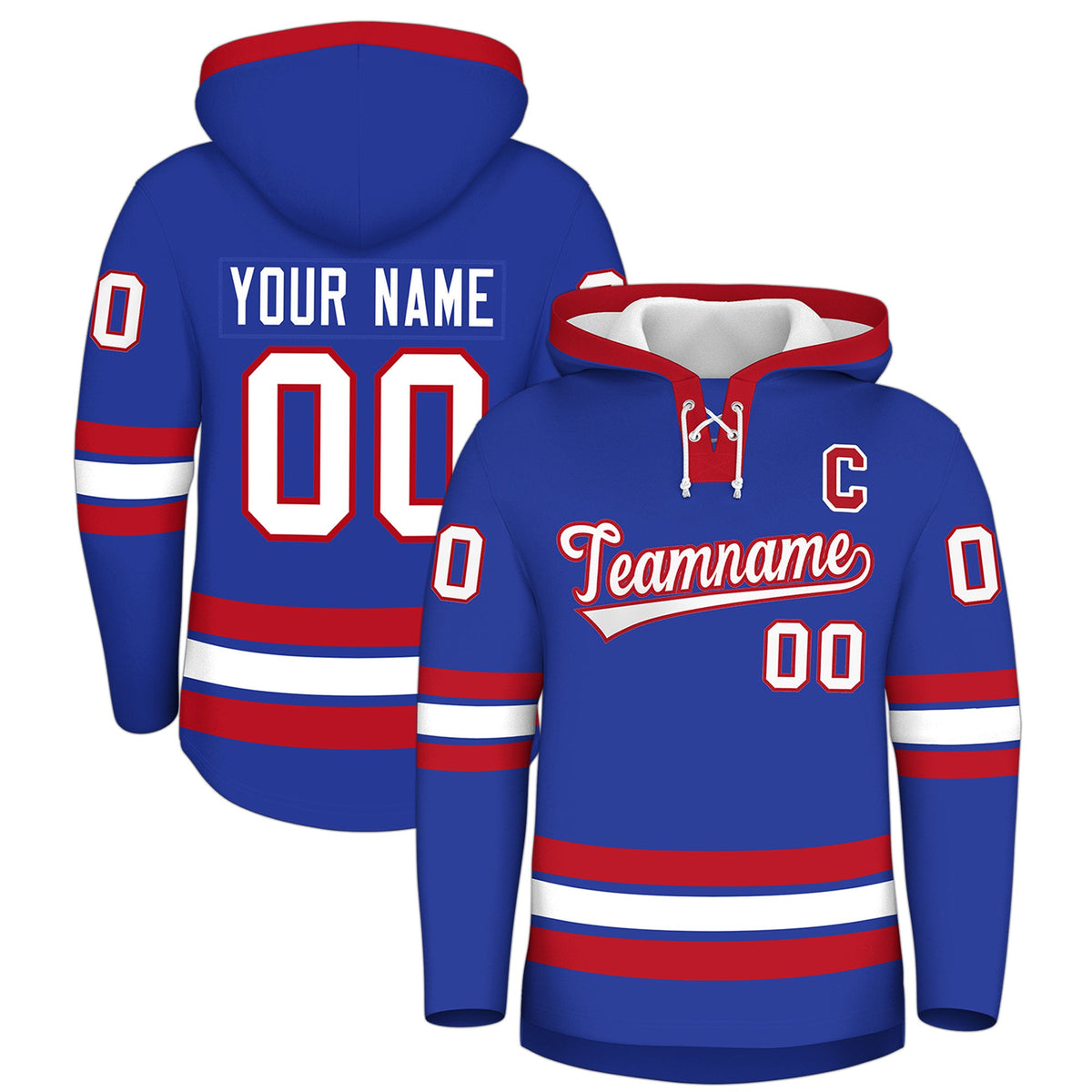 Custom Hockey Hoodie Jersey Royal Blue Red Classic Style Add Name,Number&amp;Logo