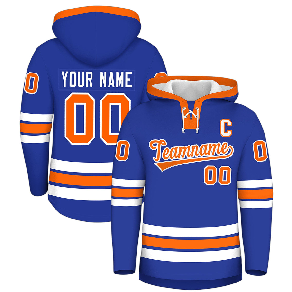 Custom Hockey Hoodie Jersey Royal Blue Orange Classic Style for Men&amp;Youth