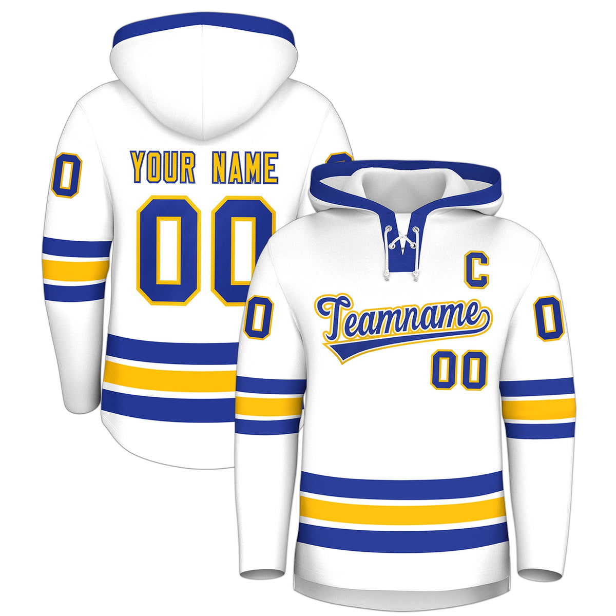 Custom Hockey Hoodie Jersey White Royal Blue Classic Style Add Name,Number &amp; Logo