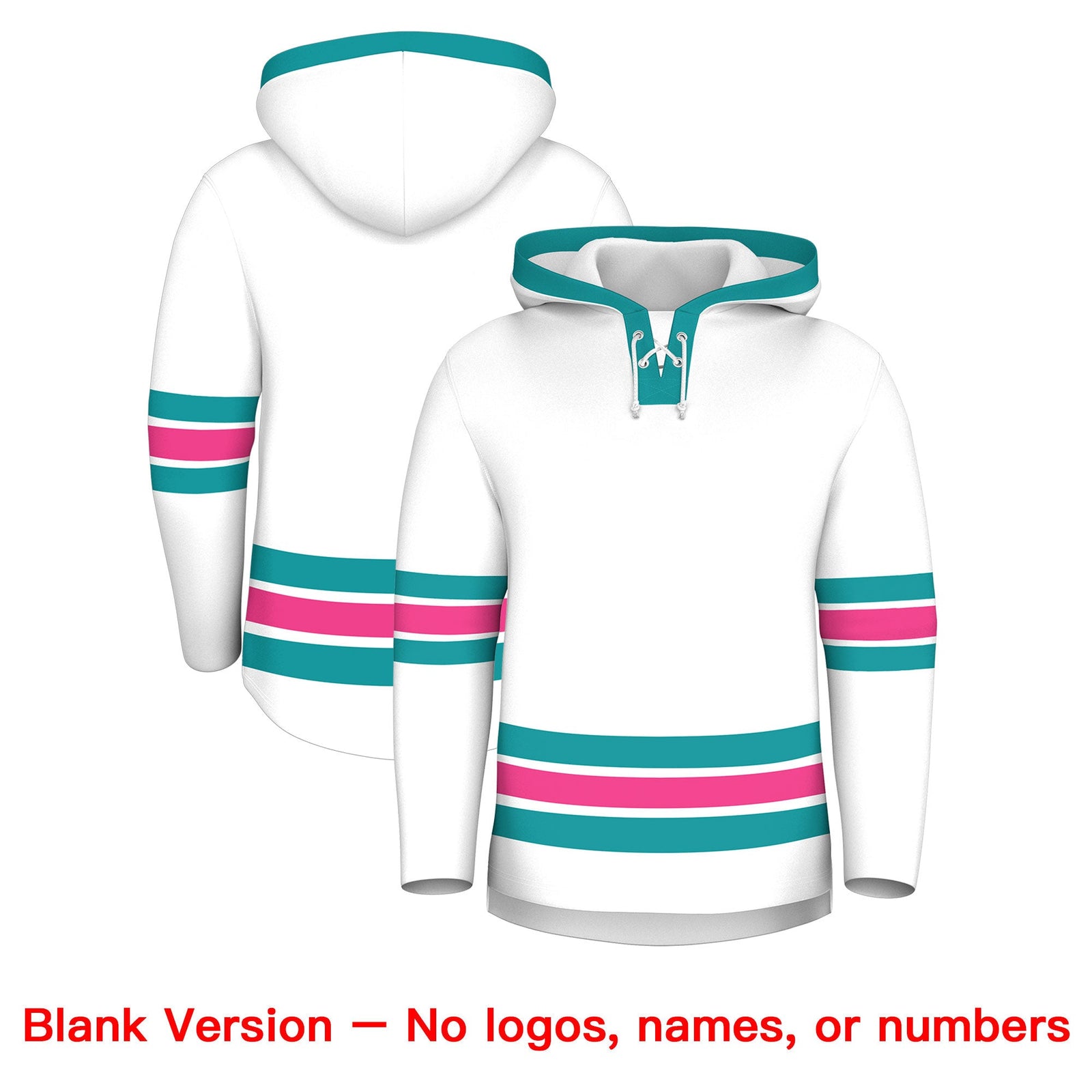 Custom Hockey Hoodie Jersey White Aqua Classic Style for Men&Youth