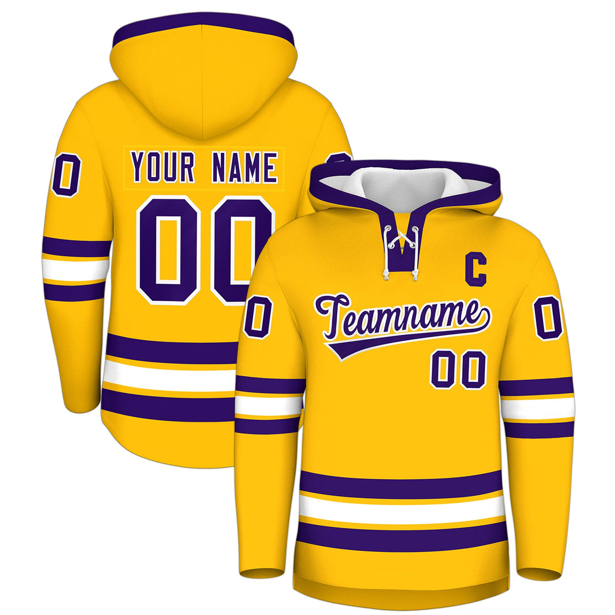 Custom Hockey Hoodie Jersey Gold Purple Classic Style Add Name,Number&amp;Logo