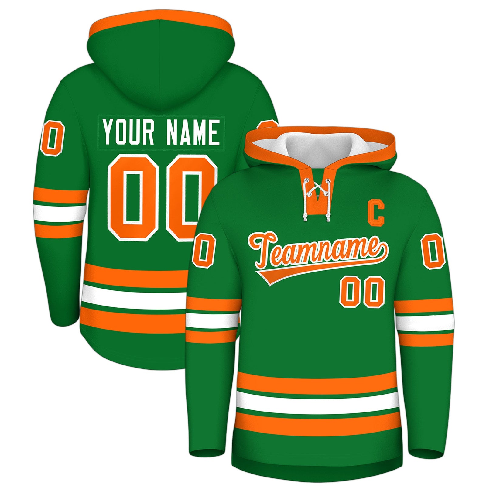Custom Hockey Hoodie Jersey Kelly Green Orange Classic Style for Men&Youth