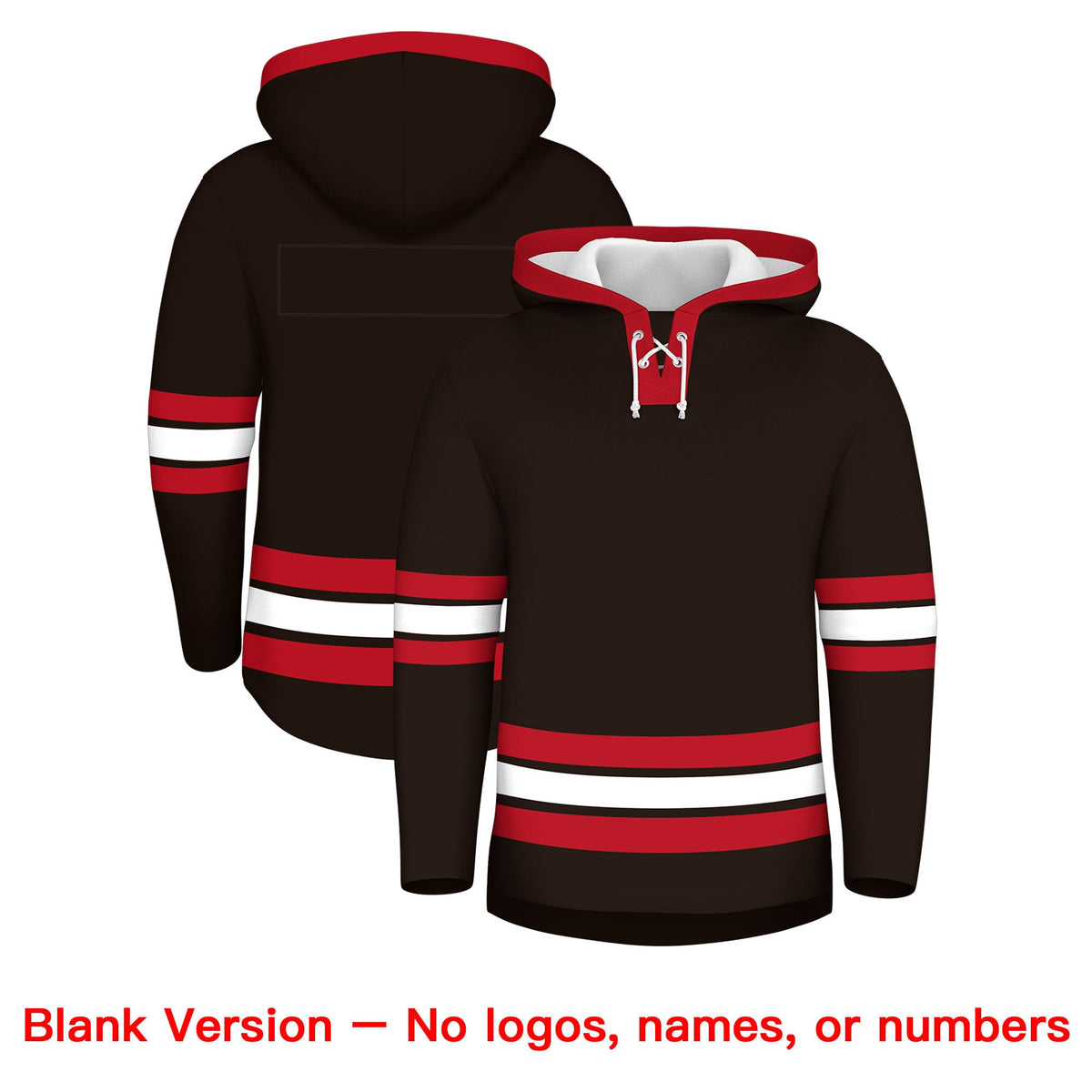 Custom Hockey Hoodie Jersey Brown Red Classic Style Add Name,Number&amp;Logo