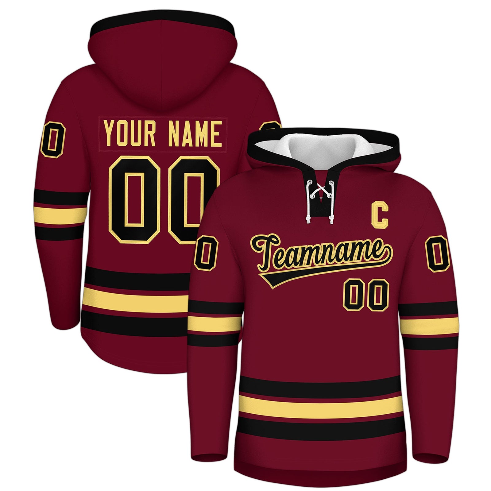 Custom Hockey Hoodie Jersey Crimson Black Classic Style Add Name,Number&Logo