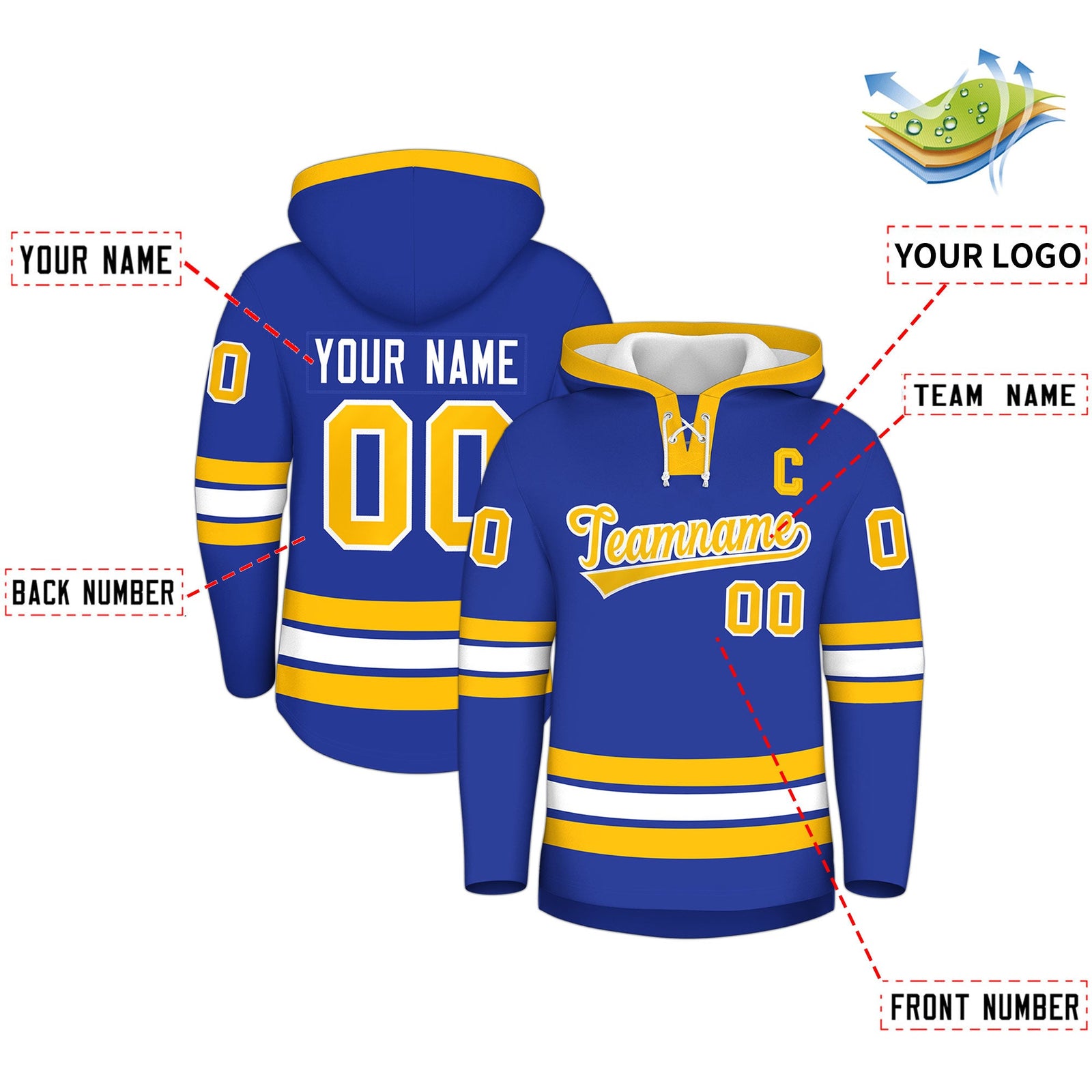 Custom Hockey Hoodie Jersey Royal Blue Gold Classic Style for Men&Youth