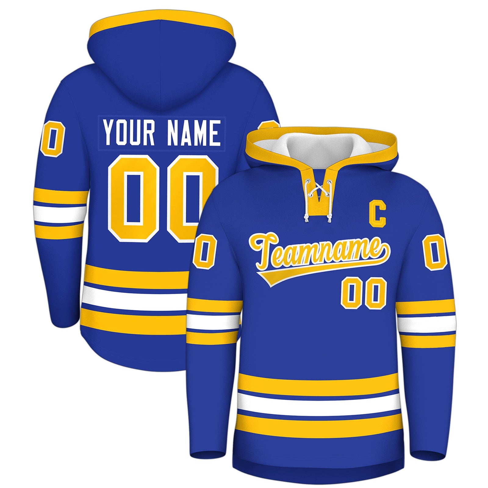 Custom Hockey Hoodie Jersey Royal Blue Gold Classic Style for Men&Youth