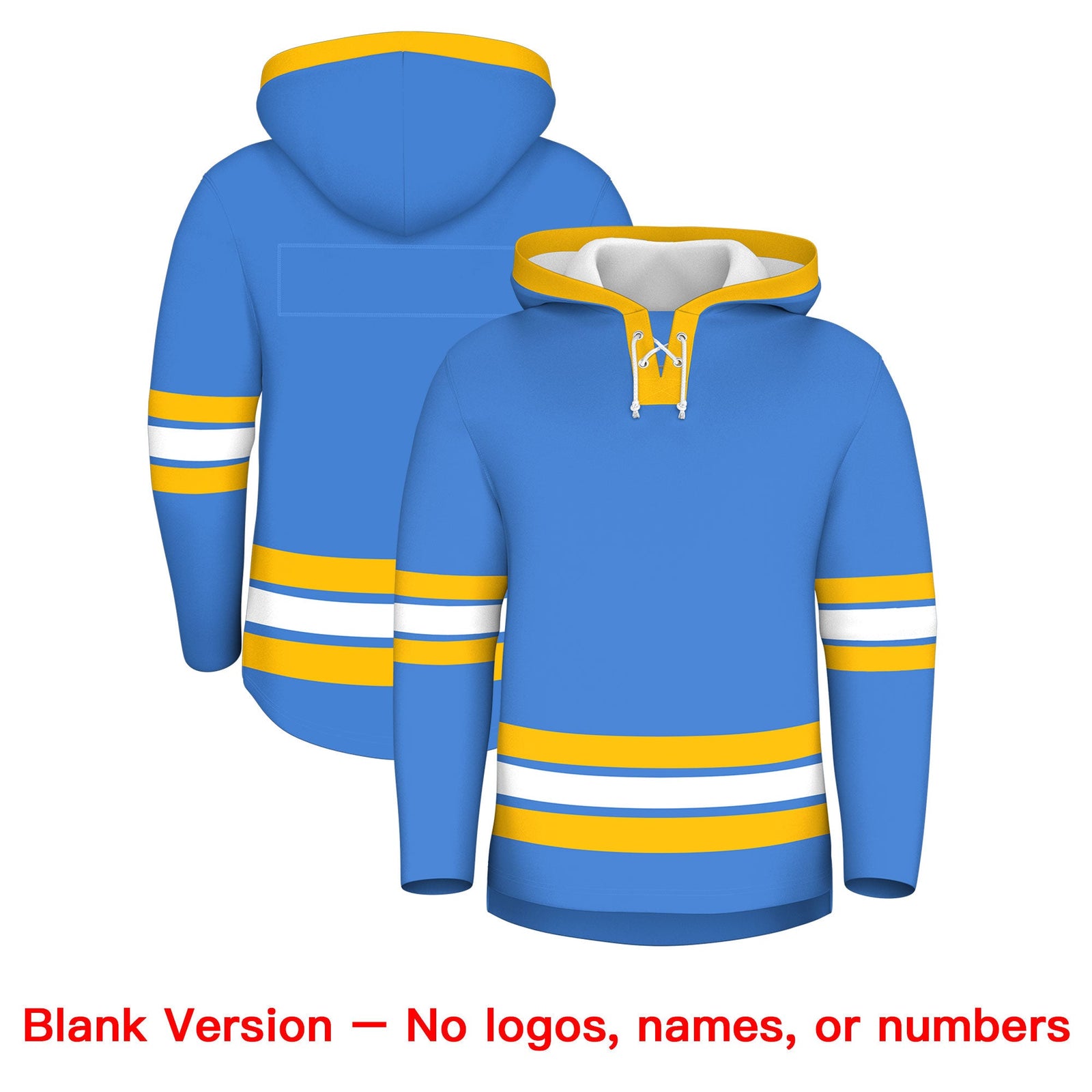 Custom Hockey Hoodie Jersey Powder Blue Gold Classic Style Add Name,Number&Logo