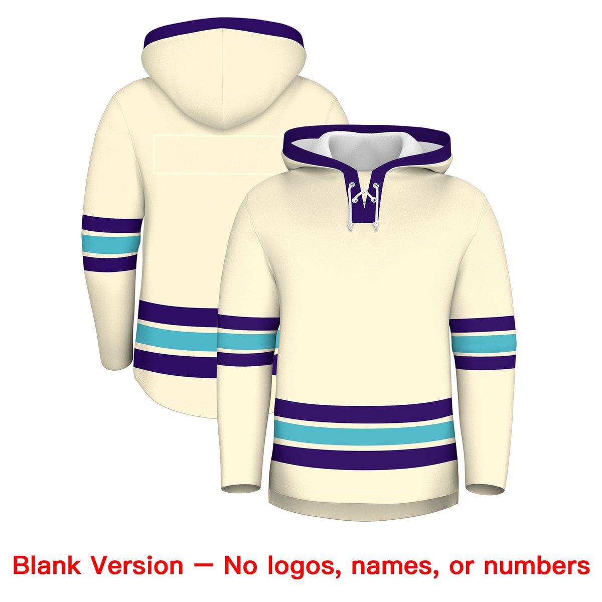 Custom Hockey Hoodie Jersey Cream Purple Classic Style for Men&amp;Youth