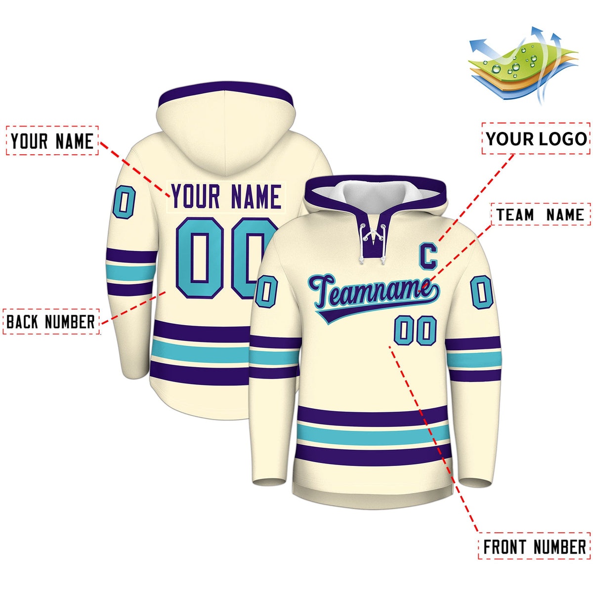 Custom Hockey Hoodie Jersey Cream Purple Classic Style for Men&amp;Youth