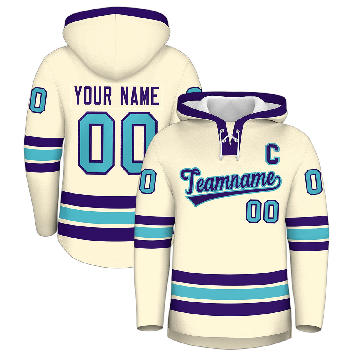 Custom Hockey Hoodie Jersey Cream Purple Classic Style for Men&amp;Youth