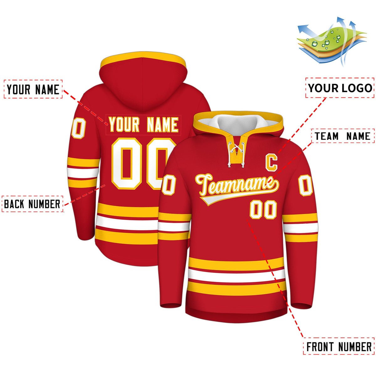 Custom Hockey Hoodie Jersey Red White Classic Style for Men&amp;Youth