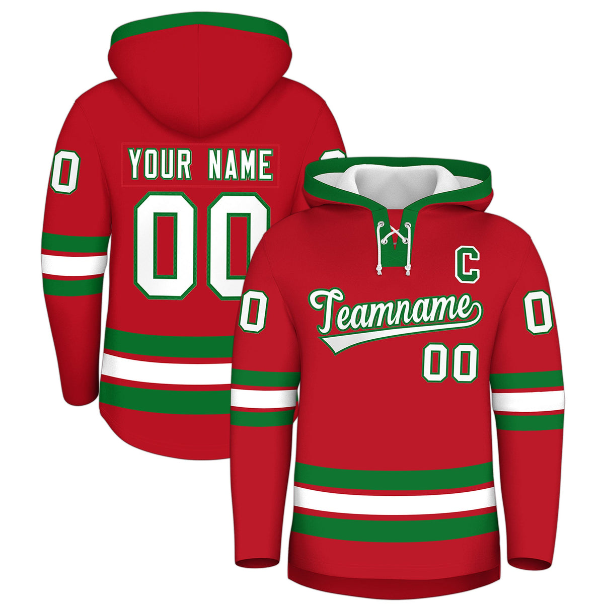 Custom Hockey Hoodie Jersey Red Kelly Green Classic Style for Men&amp;Youth