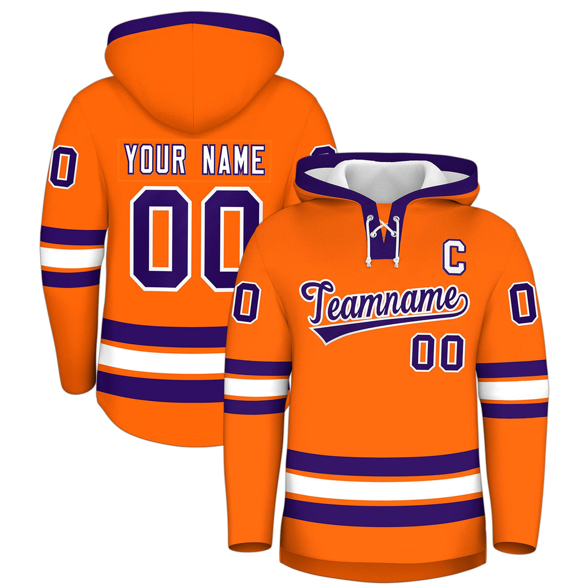 Custom Hockey Hoodie Jersey Orange Purple Classic Style for Men&amp;Youth