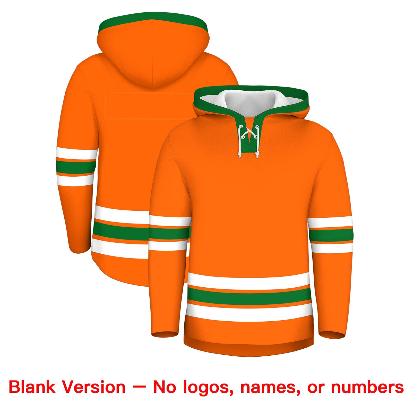 Custom Hockey Hoodie Jersey Orange Kelly Green Classic Style Add Name,Number&Logo